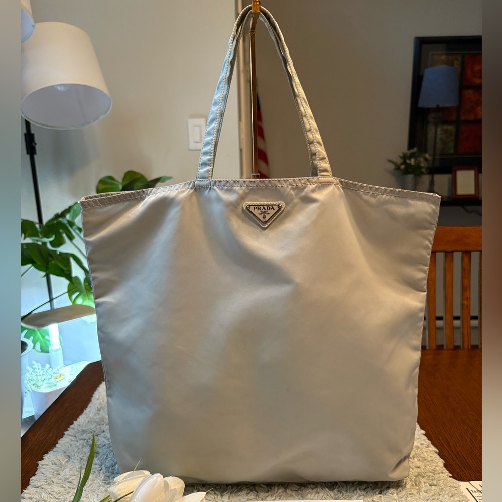 Prada Gray Nylon Tote Bag with Minimalist Design